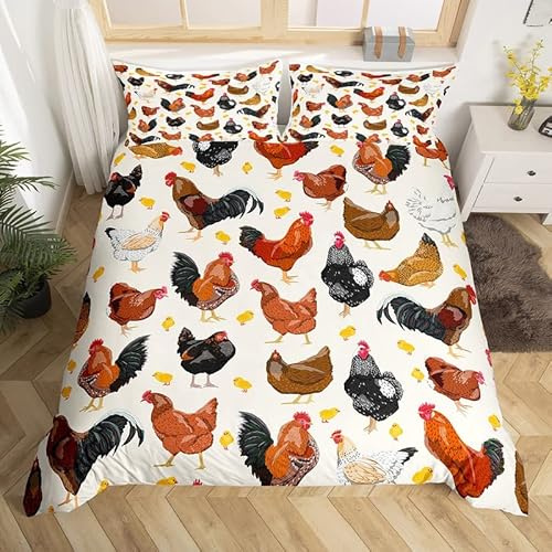Kids Chicken Bedding Set Cute Chicken Bedding Duvet Cover Set For Boys Decor Farm Animal Comforter Cover Set Funny Country Bedspread Cover Bedroom Quilt Cover 2Pcs Single