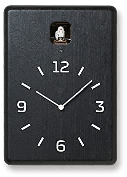 Lemnos Kuckucksuhr Cucu - Designer Cuckoo Clock aus Japan Mit Batterie und Lichtsensor - Vogeluhr aus Holz, Modernes Design in Schwarz