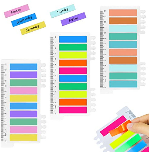600 Pcs Sticky Tabs, Repositionable Index Tabs, Writable Page Markers Tabs with Ruler for Reading Notes, Books, Classify Files, Office Supplies(3 Pack - Morandi, Coloured, Fluorescent)