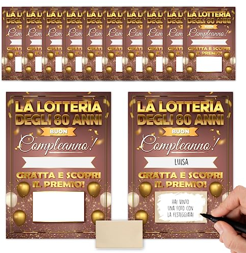 Gratta e Vinci Personalizzato Gioco Compleanno - La Lotteria della 80enne - 12 Gratta e Scopri per Compleanni - Bigliettini Grattabili Per Intrattenere Gli Ospiti - Idea Regalo 80 Anni Donna Originale