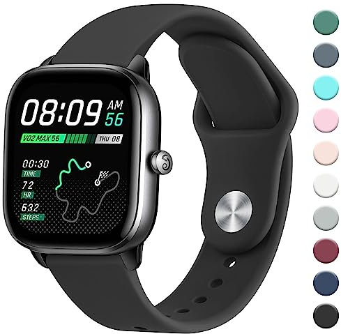 Oumida Armband für Amazfit Bip 3 Pro/Bip/Bip 3/Bip U Pro, 20mm Neues Silikon Armbänder, Verstellbares Sport Ersatzband für Amazfit GTS 2 Mini/GTS/GTS 3/GTS 4/GTS 4 Mini Damen Herren, Schwarz