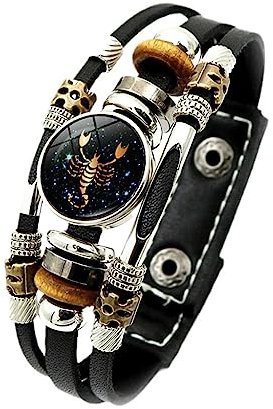 12 Sternzeichen-Armbänder – Leuchtende 12 Sternbild-Armbänder Für Damen, Modische Sternzeichen-Charms, Krebs, Zwillinge, Löwe, Schwarzes Lederarmband, Geburtstagsgeschenke, Skorpion, 17,5/20 Cm