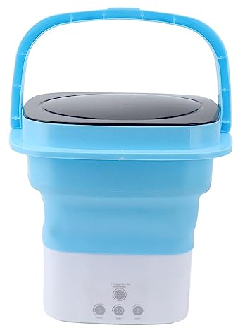 Tragbare Waschmaschine, Mini-faltbare Tragbare Waschmaschine mit Schleudertrockner und Ablaufschlauch, Tiefenreinigungswaschmaschine für Wohnmobil, Wohnung, Wohnheim, Reisen (Blau Weiss)