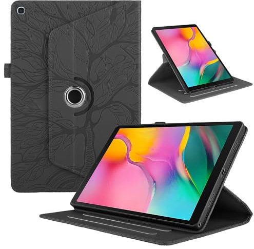 Coque pour Samsung Galaxy Tab A 10.1 Pouces 2019 (SM-T510/T515), Etui Premium Cuir PU Rotatif à 360 Antichoc Degrés Flip Case Cover Fonction Support Housse - Noir