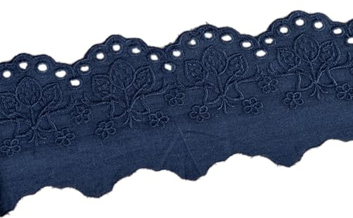 2 Yards Vintage Spitzenband 7,5 cm Breite,Blumen Muster Spitzenbordüre | Zierband,Dekoband Spitzen Borten Bänder zum Tischdeko,Hochzeit,Nähen Handwerk,Kleidung Deko,Scrapbooking,Blau