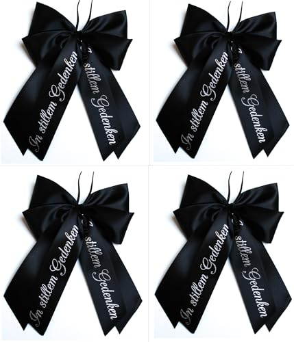 CaPiSo 4 Stück Fertigschleifen14x20cm ohne Basteln Satin-Schleife Trauerschleife Autoschleife Grabschleife Grab Beerdigung Kranzschleife für Trauerkranz Trauerstrauß Schwarz