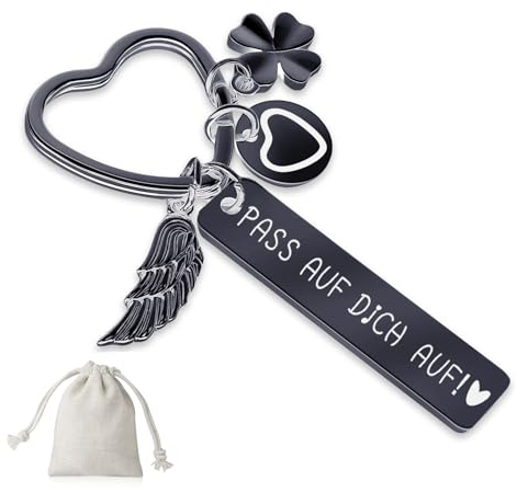 Sugeru Herz Schlüsselanhänger | Pass auf dich auf ! | schutzengel schlüsselanhänger auto personalisiert | geschenke für Führerschein Geburtstag (Schwarz-Pass auf Dich Auf!)