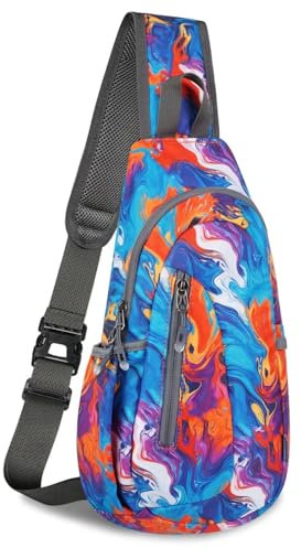 TITECOUGO Small Canvas Sling Bag Lightweight Crossbody Bag for Women Rucksack for Men Running Backpack Travel Chest Pack Shoulder Daypack for Gym Work Outdoor Hiking Sports Colored Ink