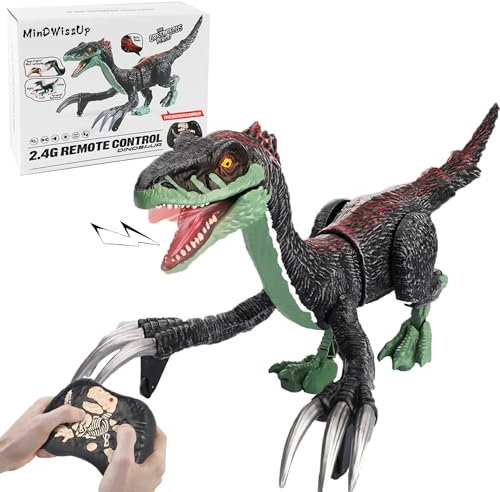 MindWissUp Jouet Dinosaure Télécommandé pour Enfants, Tyrannosaure Rex électrique 2,4 GHz RC avec Lumière et Son pour Garçons Cadeaux Robot Dinosaure (42.5 x 21 x 25cm)