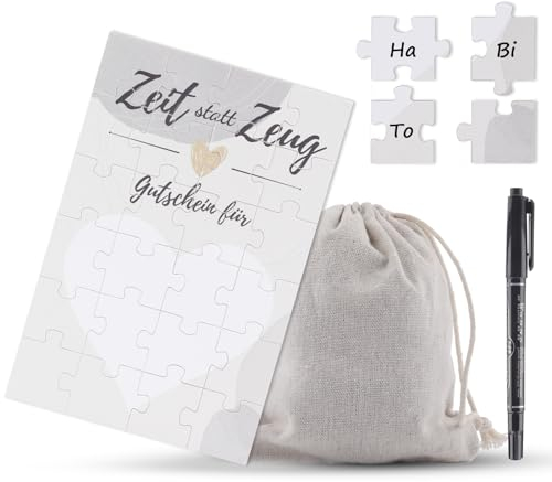 Gutschein Puzzle, 24-teilig, Holz Gutscheinkarte Puzzle, mit Marker und Säckchen, Blanko Gutschein zum selber ausfüllen, Gutschein Puzzle, für Geburtstagskarte, Geschenke, Überraschung
