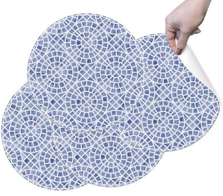 HUBDECO Strapazierfähige Schützende Esstischmatten - Set mit 4 Abwaschbaren Vinyl-Tischmatten - Platzdeckchen für Küche - Tischmatte - Tischsets Abwaschbar - 36x36cm - Blaues Mosaik