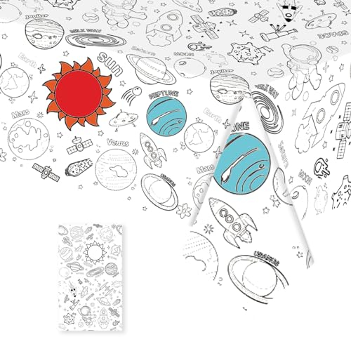 Tischdecke zum Ausmalen,137x274cm Papiertischdecke zum Ausmalen,Bemalbare Tischdecke Astronaut,Ausmal Tischdecke,Deko Kindergeburtstag,Kreative Kinderbeschäftigung,Ausmalen Tiere,Mal Mich Bunt