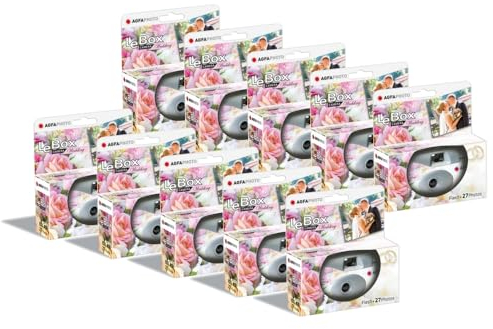 AGFA Photo Pack 10 x 601025 - LeBox Wedding Disposable Camera, 27 Photos, Optical Lens 31 mm - Grey