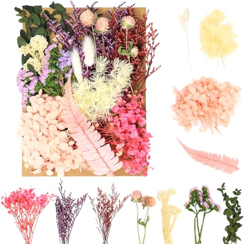 Sularpek Trockenblumen, Trockenblumen zum Basteln, Getrocknete Blumen, Trockenblumen Deko, Deko Blumen, Trockenblumen Klein Set, für Kunst DIY Harz Scrapbooking Handwerk Karten Machen