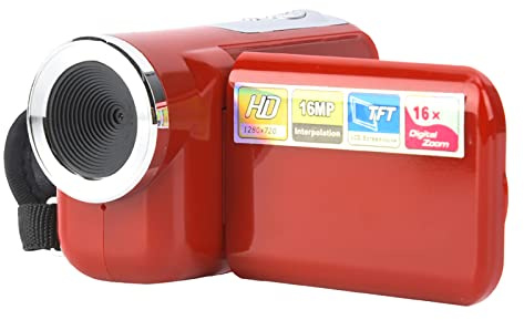 Fockety Digitale Videokamera, 1080P, 2 Zoll Farb-TFT-Display, 16-facher Zoom, Fotografie und Video-Camcorder, Hand-Video-Camcorder für den Fotourlaub (Rot)