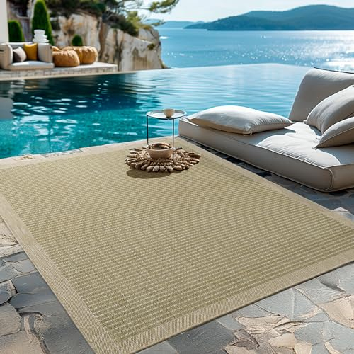 HomebyHome Outdoor-Teppich Flachgewebe Wetterfest Einfarbig Grün Küchenteppich, Balkon Terrassen Garten Wohnzimmer Teppich 160 x 230 cm