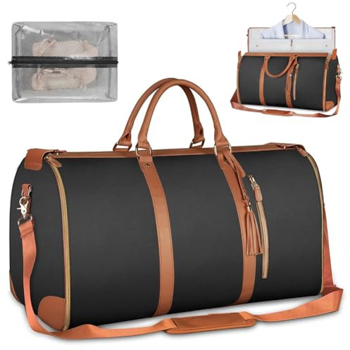Zinueen Bolsas de viaje plegables para hombre y mujer, con equipaje de mano convertible y bolsa impermeable para ropa (marrón)