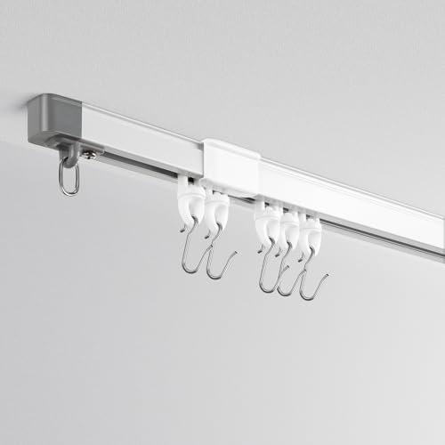 Zeerobee Deckenvorhangschiene, einziehbare Vorhangschiene, Deckenhalterung für Raumteiler, Vorhangschiene, Deckenvorhangstange, Deckenschienen mit leisen Rollen (weiß)