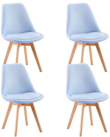 EGGREE Set de 4 Silla de Comedor Diseño Contemporáneo,Silla de Comedor de Vellón Bereber,Sillas de Cocina Nórdicas Certificadas por SGS con Asientos Acolchados y Pies de Haya de Madera Maciza,Azul