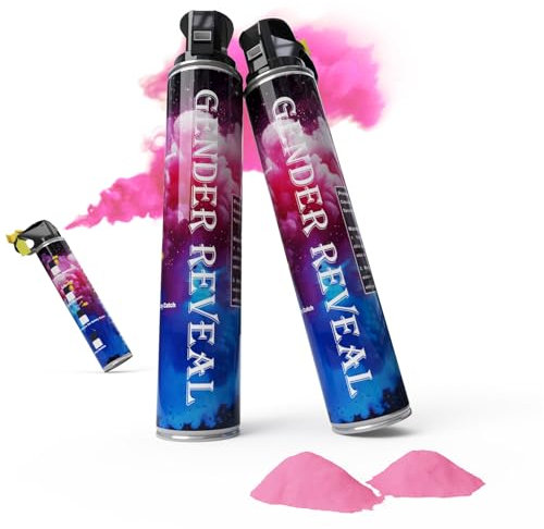 1kg Gender Reveal KonfettiKanone Poppers, Gender Reveal Rauchbombe, 100% Biologisch Abbaubare Babyparty Sicher Pulverrauch, Babyparty-Konfetti-Kanonen, Partyzubehör (500 g pro Flasche Rosa)