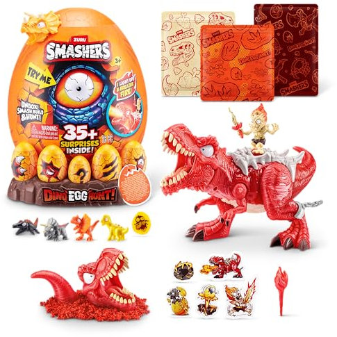 Smashers Dino Egg Hunt von ZURU, Jagd auf den leuchtenden, feuerspeienden Dinosaurier, Sammelspielzeug für Kinder (T-Rex)