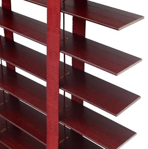 Dark Red Wood Venetian Blind With 2 Slats Privacy Darkening Naturalwooden Blinds Light Filtering Horizontal Blind For Bedroom Bathroom Patio Door And Office Cordless(W95cmxH110cm)