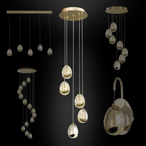 HEXIM Light Pendelleuchte Egg - hängende LED Lampen & Wandlampen Neutralweiß Glas/Eisen 220-240V, 14-67/W, 4000K, CRI 80 - Kronleuchter Lüster Beleuchtung (MD13003023-5A Gold 5-Flammig)