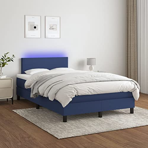 Willood Boxspringbett mit Matratze Bett Kopfteil LED, Einzelbett Bettgestell mit Lattenrost, Polsterbett Bettrahmen Blau 120x200 cm Stoff Schlichtes Design