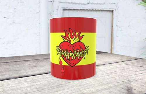 La Huella Taza personalizada de España y el Sagrado Corazón de Jesús. Para todos que se sienten orgullosos de su país y creencia.