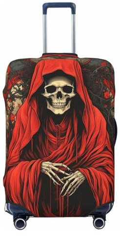 KWQDOZF Totenkopf Sensenmann Engel Tod Abstrakt rot Elastische Reisegepäckabdeckung Reisekoffer-Abdeckung für Kofferraum 19''-32'' Gepäckschutzhülle