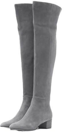 Lmtossey Omen - Stivali elasticizzati in vera pelle scamosciata, invernali, con tacco spesso, da donna, sopra il ginocchio, grigio, 37 EU