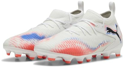 PUMA Future 8 Match Fg/Ag Jr Fußballschuh für Kinder, Unisex, Puma Weiß, PUMA Schwarz, leuchtendes Rot, 34.5 EU