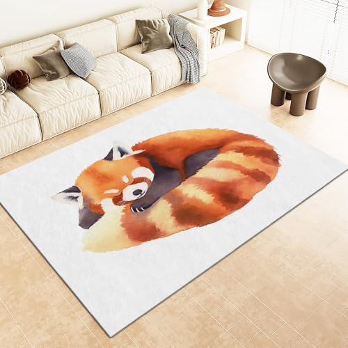 Srigzcaly Alfombra Habitación Infantil 80x150cm - Pintura Acuarela Panda Rojo Rojo Alfombra de Franela para Salón, Sala de Juegos, Blanco Alfombra de Entrada - Alfombra Suave Antideslizante y Lavable
