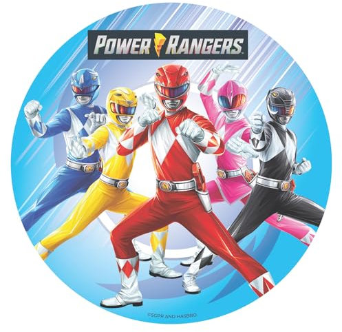 Dekora, Power Rangers Edible Cake Topper, Decoration for Childrens Birthday Cake, Icing Cake Topper, Round Wafer Disc 20 CM