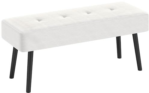 HOMCOM End of Bed Bench, Corduroy Bedroom Bench with Thick Padding and Steel Legs, Tufted Window Seat for Entryway, Living Room, Cream White