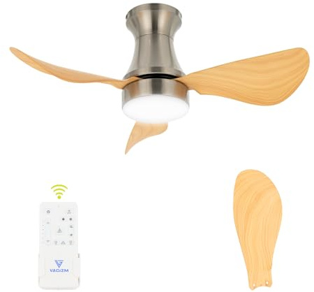Vagizm Deckenventilator mit Beleuchtung für Schlafzimmer:76cm leiser Deckenventilator mit Fernbedienung für Wohnzimmer - Umkehrbarer DC- Motor – Naturholzimitat 3 Flügel - Timer Funktion VV