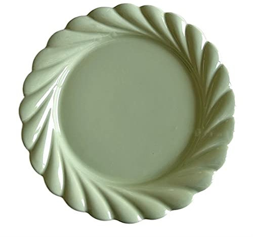Assiettes Plates Assiette à manger verte vintage Assiette à gâteau dessert maison Assiette de petit déjeuner aux fruits Assiette à manger en céramique en dentelle Assiette plate Assiette profonde Vert