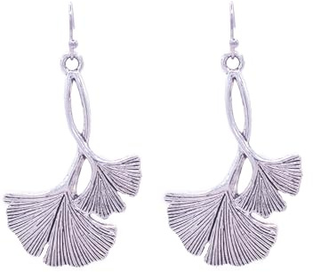 ZARZAMORA Pendientes Colgantes Mujer Diseño de Hoja Ginkgo Biloba- Largos Estilo Bohemio Vintage - Pendientes Plata Tibetana Acabado Envejecido- Diseño Elegante -Regalo Original