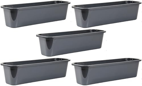 Wamat 5-er Set Blumenkasten + Untersetzer Blumentopf Balkonkasten 4 Farben (Grau)