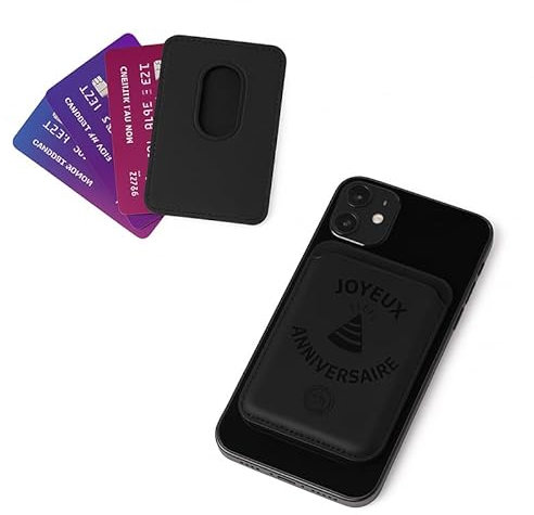 mabouteille.fr Porte Carte magsafe Personnalisé - Porte Carte RFID en Cuir recyclé, Jusqu’à 3cartes | Gravure Texte & Logo [ Portefeuilles et Porte-Cartes ] (Noir)