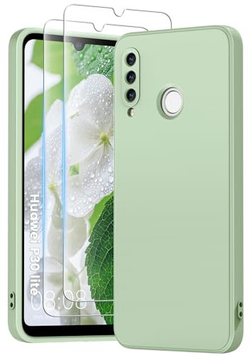 PuyaTeya 3 in 1 Hülle für huawei p30 Lite, mit 2 Stück 9H Panzerglas Liquid Silikon Hülle, mit 4-Layer stoßfeste abriebfestes, Soft Mikrofaserfutter Kratzfes Schutzhülle für huawei p30 Lite (hellgrün)