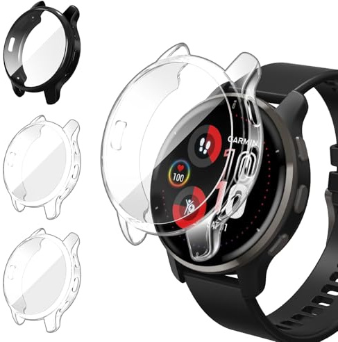 iVoler 3 Piezas Funda con Protector de Pantalla para Garmin Venu 2 Plus 43mm, Protección Completa Carcasa Protectora Delgado Suave TPU Anti-Arañazos Case, 2 Transparente + 1 Negro
