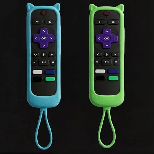 [2 Pack] Case Cover Compatible with Roku TV Remote, Protective Silicone Case with Cute Cat Ears (Glow in The Dark)