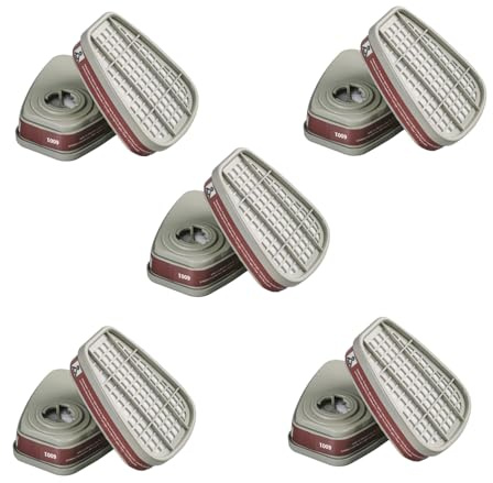 5 Paar 6001 Filter für Atemschutzmaske mit Aktivkohle, Filter gegen Staub, Gas, organische Dämpfe, Partikel, Chemikalien, Kompatibel mit 6100/6200/7501/7502/6502/6800 Gasmaske