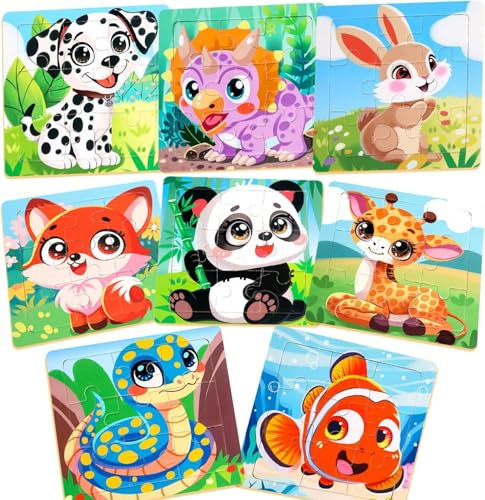 8 Stück Holzpuzzle für Kinder Puzzle-Set Mit Je 9 Teilen Tier Holz Steckpuzzle Pädagogisches Spielzeug Lernspielzeug Tierpuzzle Geschenk für Kleinekinder Jungen Mädchen ab 1 2 3 Jahre