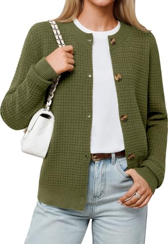 DEARCASE Damen Strickjacken Cardigan Lange Ärmel Leichtgewichtig Knopfverschluss Offene Front Strickpullover Damen Oberteile Rippstrick Rollkragen Cardigan für Damen
