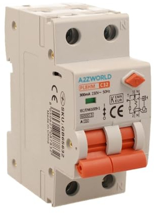 Interruttore Differenziale Magnetotermico Tipo A 300mA, 32A C32, RCBO 1P+N 6kA Curva C, Doppio Leva con Diagnostica Visiva, 2 Moduli DIN, Serie PL8HM Elettromagnetica