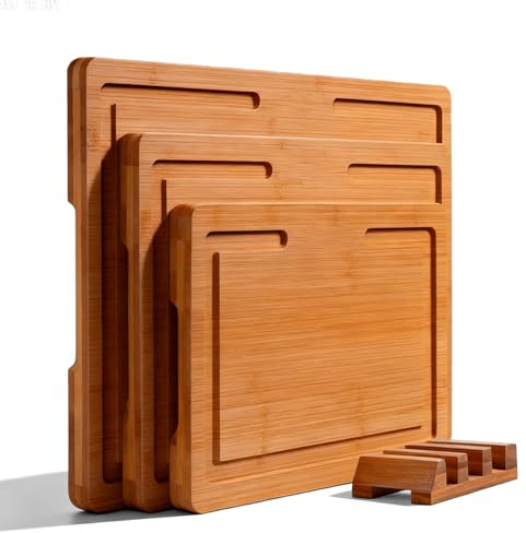 Planche à Découper Bois, Set de 3 Planches à Découper pour Cuisine, Planche à Découper en Bois, Écologique et Durable, Planche en Idéale pour Pain, Légumes et Viande