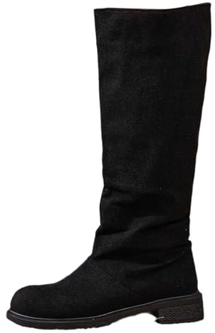 Generisch Stivali sopra il ginocchio da donna Slouchy Boots Stivali alla moda in pelle scamosciata con polpaccio medio per l'inverno, comodi stivali casual con tacco in pile caldo