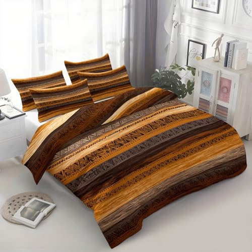 Bettwäsche 240 x 220 cm 3er Set - Weich Gebürstete Mikrofaser Kastanienbraun Wendebettwäsche für Jugendliche Kinder Doppelbett, Afrika Traditionell Retro Stammeskultur Bettbezug mit Reißverschluss